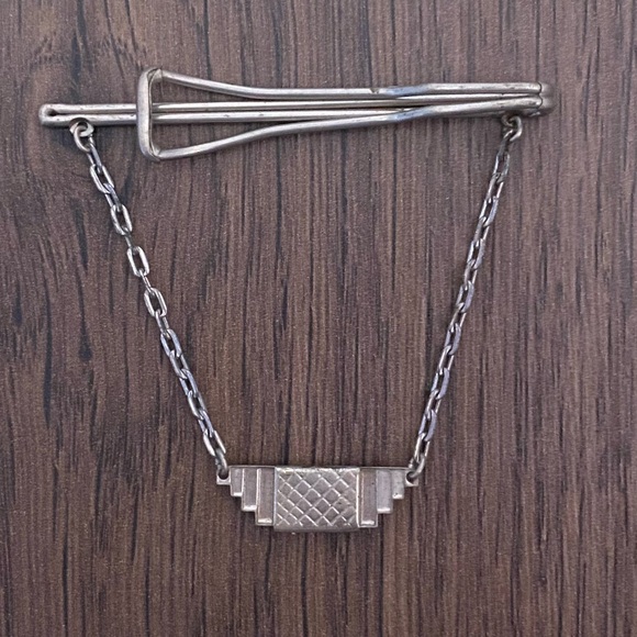 Vintage Silver Tie Clip with Chain - Picture 2 of 2